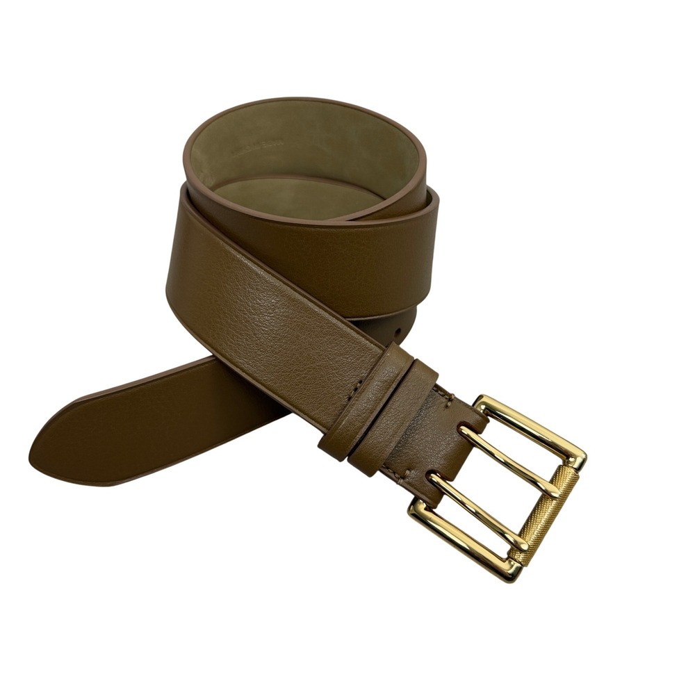 Talbots Belt Womens Large Brown Gold Tone Double Prong Buckle Leather Classic